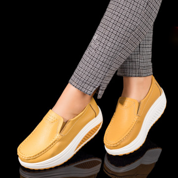 Pantofi casual dama galbeni cu talpa groasa din Piele natural ZLZ03867, 1, elaza.ro