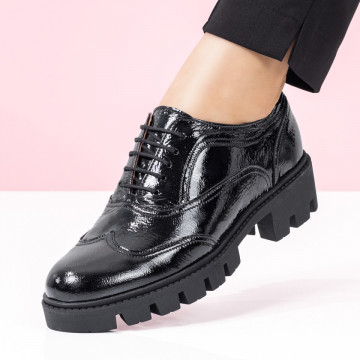 Pantofi casual dama negri cu aspect lucios din Piele naturala ZLZ03551, 1, elaza.ro