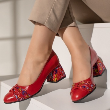 Pantofi cu toc gros dama rosii din Piele naturala ZLZ12050, 1, elaza.ro
