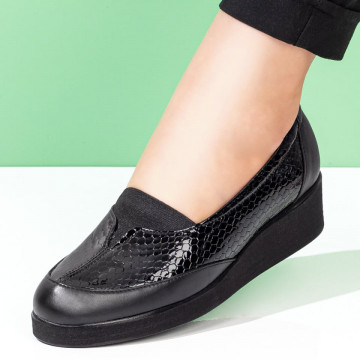 Pantofi dama casual cu platforma negri cu print din Piele naturala ZLZ03550, 2, elaza.ro