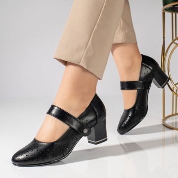 Pantofi dama cu toc gros si inchidere cu scai negri ZLZ11467, 2, elaza.ro