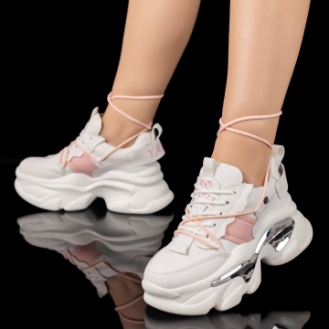 Pantofi sport dama cu talpa groasa si accesoriu detasabil albi cu roz ZLZ09778, 2, elaza.ro