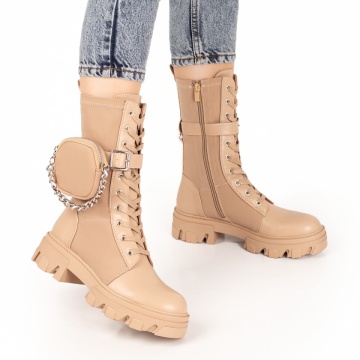 Bocanci dama bej inchis cu talpa groasa si accesoriu detasabil ZLZ07728, 2, elaza.ro