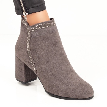 Botine gri suede cu toc gros si aplicatii dama ZLZ07092, 1, elaza.ro