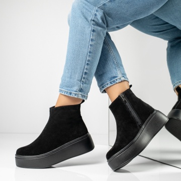 Ghete dama cu platforma si fermoar negru suede din Piele naturala ZLZ14013, 2, elaza.ro