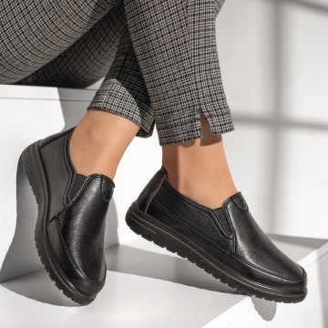 Pantofi casual dama cu insertie de material elastic negri ZLZ13073, 1, elaza.ro