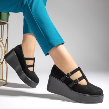 Pantofi casual dama cu platforma si barete negru suede ZLZ13447, 1, elaza.ro