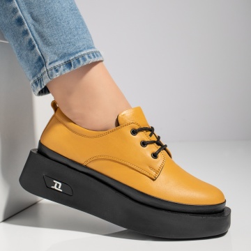 Pantofi casual dama galbeni din Piele naturala ZLZ10461, 3, elaza.ro