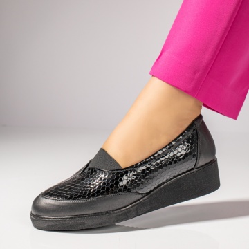 Pantofi dama casual cu platforma negri cu print din Piele naturala ZLZ03550, 4, elaza.ro