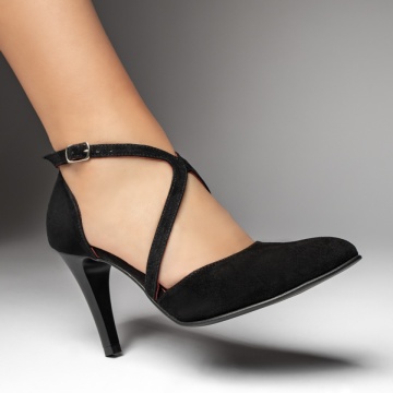 Pantofi dama cu toc si bareta negru suede din Piele naturala ZLZ13483, 2, elaza.ro