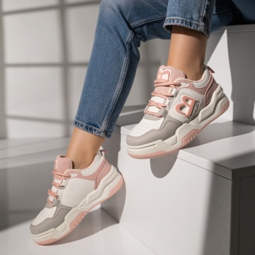 Pantofi sport dama cu talpa groasa albi cu roz ZLZ11743, 2, elaza.ro
