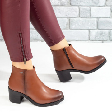 Botine dama cu toc gros maro din Piele naturala ZLZ05610, 2, elaza.ro