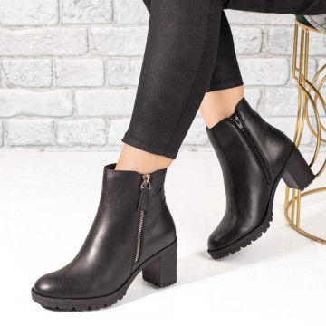 Botine dama cu toc gros negre din Piele naturala ZLZ06262, 2, elaza.ro