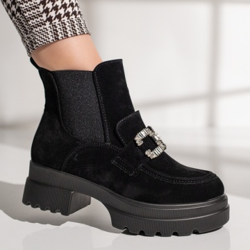 Ghete dama negre suede cu fermoar si catarama din Piele Ecologica ZLZ12210, 2, elaza.ro