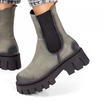Ghete dama verzi cu insertie de material elastic si talpa groasa din Piele naturala ZLZ05384, 1, elaza.ro