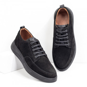 Pantofi barbatesti casual din Piele naturala negri suede ZLZ03548, 1, elaza.ro