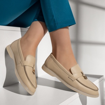 Pantofi casual dama cu accesoriu decorativ bej din Piele naturala ZLZ13134, 1, elaza.ro
