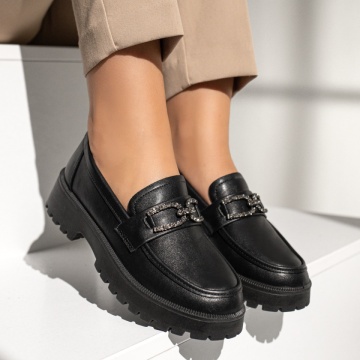 Pantofi casual dama cu accesoriu decorativ negri ZLZ12988, 1, elaza.ro