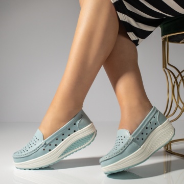 Pantofi casual dama cu platforma si perforatii albastri din Piele naturala ZLZ03748, 2, elaza.ro
