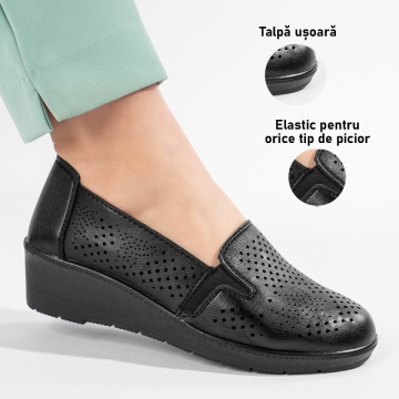 Pantofi casual dama cu platforma si perforatii negri ZLZ11212, 1, elaza.ro