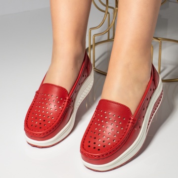 Pantofi casual dama cu platforma si perforatii rosii din Piele naturala ZLZ03748, 1, elaza.ro