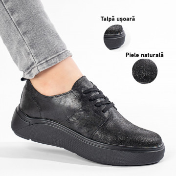 Pantofi casual dama cu siret si talpa groasa negri din Piele naturala ZLZ11132, 1, elaza.ro