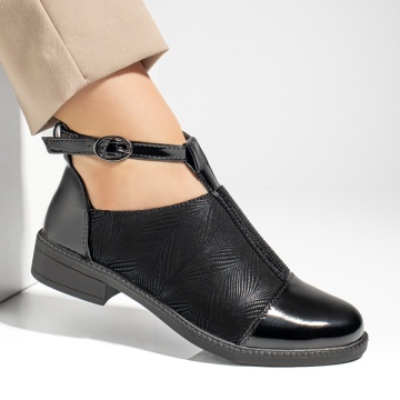 Pantofi casual dama cu strasuri aplicate si bareta cu imprimeu negri ZLZ10978, 2, elaza.ro