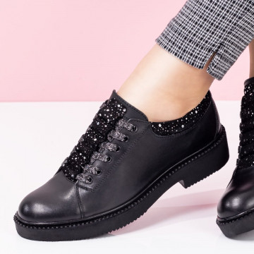 Pantofi dama casual negri cu sclipici din Piele naturala ZLZ03552, 2, elaza.ro