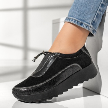 Pantofi dama casual negri suede cu sclipici din Piele naturala ZLZ00300, 2, elaza.ro