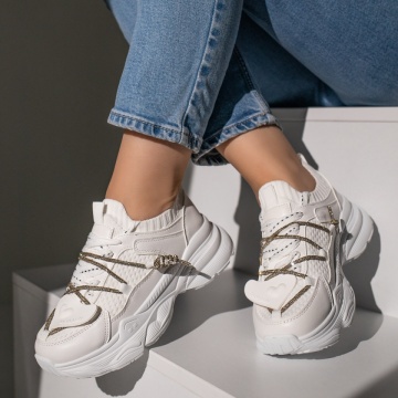 Pantofi sport dama albi cu siret si talpa groasa ZLZ11870, 1, elaza.ro