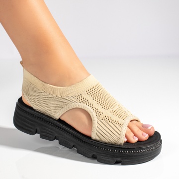 Sandale dama cu perforatii si bareta elastica bej ZLZ11375, 2, elaza.ro