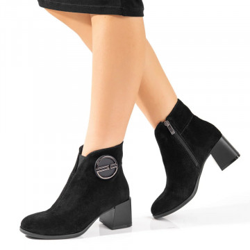 Botine dama cu toc gros negre suede din Piele naturala ZLZ10783, 3, elaza.ro