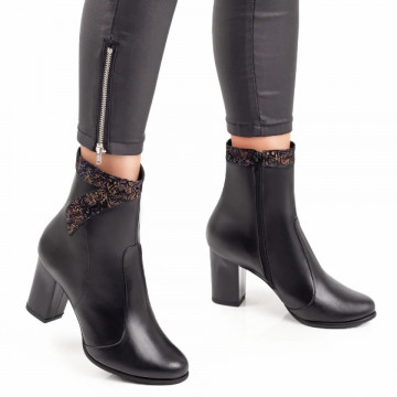 Botine dama negre cu print multicolor si toc gros din Piele naturala ZLZ07301, 2, elaza.ro