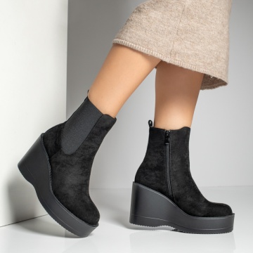 Cizme dama cu platforma si insertii de material elastic negre suede ZLZ12248, 1, elaza.ro