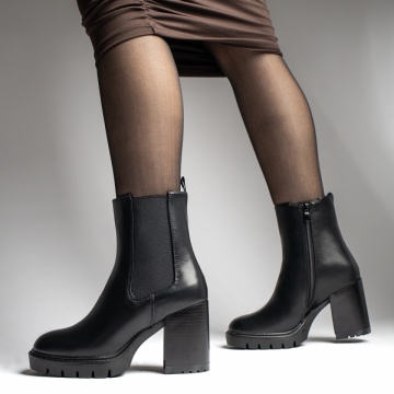 Cizme scurte dama cu toc gros si insertie de material elastic negre ZLZ12349, 1, elaza.ro