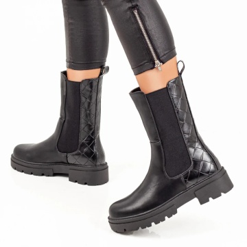 Cizme scurte negre dama cu insertie de material elastic ZLZ07120, 2, elaza.ro