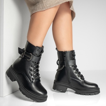 Ghete dama cu accesorii metalice si fermoar negre ZLZ12816, 2, elaza.ro