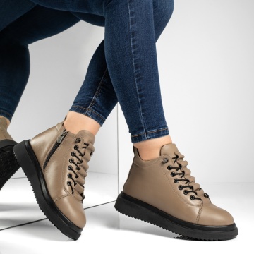 Ghete dama cu siret elastic si talpa groasa khaki din Piele naturala ZLZ12774, 2, elaza.ro