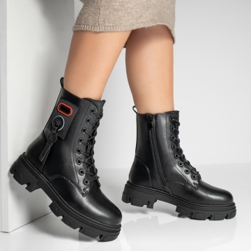 Ghete dama cu talpa groasa si accesorii decorative negre ZLZ12844, 2, elaza.ro