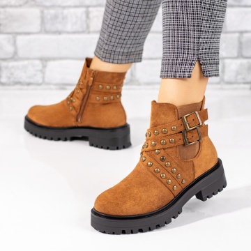Ghete dama maro suede cu fermoar si insertie de material elastic ZLZ07213, 2, elaza.ro