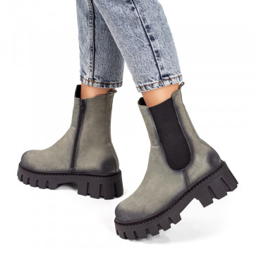Ghete dama verzi cu insertie de material elastic si talpa groasa din Piele naturala ZLZ05384, 2, elaza.ro