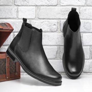 Ghete negre barbati din Piele naturala cu insertii de material elastic ZLZ07476, 4, elaza.ro