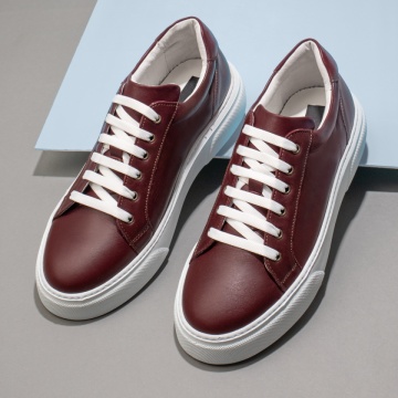 Pantofi casual barbati din Piele naturala visinii cu talpa alba ZLZ11908, 2, elaza.ro