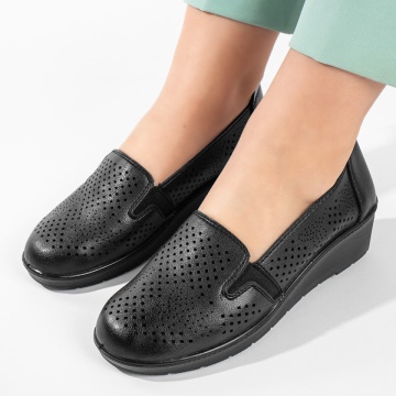 Pantofi casual dama cu platforma si perforatii negri ZLZ11212, 2, elaza.ro
