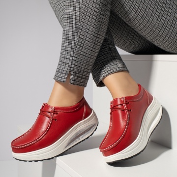 Pantofi casual dama cu siret si platforma rosii din Piele naturala ZLZ11952, 1, elaza.ro