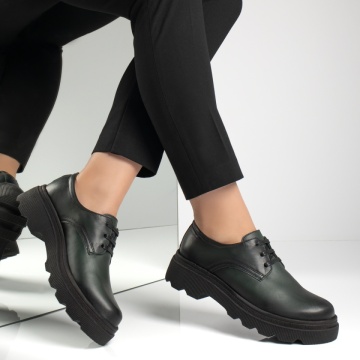 Pantofi casual dama cu talpa groasa verzi din Piele naturala ZLZ10555, 5, elaza.ro