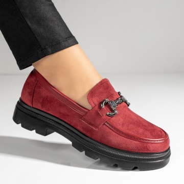 Pantofi casual dama rosii suede cu talpa groasa si accesoriu metalic ZLZ10976, 1, elaza.ro