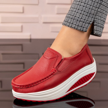 Pantofi casual rosii dama cu talpa groasa din Piele naturala ZLZ03867, 1, elaza.ro