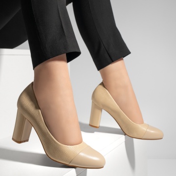 Pantofi dama cu toc gros bej ZLZ12892, 2, elaza.ro