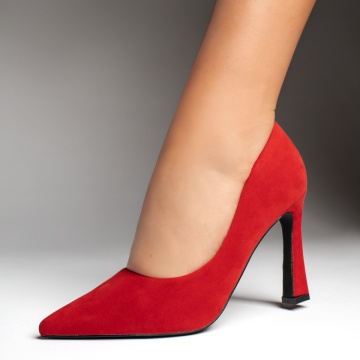 Pantofi dama cu toc subtire rosu suede ZLZ13041, 1, elaza.ro